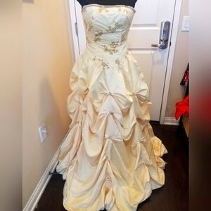 Womens rushed pastel yellow formal dress, Belle costume